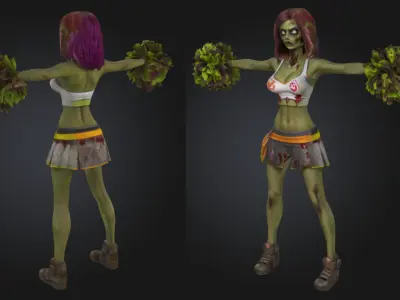 Stylized Zombie Cheerleader Girl Low-poly 3D model