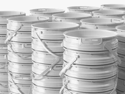 Industrial Polypropylene Pails on Wooden Pallet White 3D model