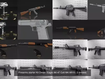 Firearms starter Kit Desert Eagle AK-47 Colt M4 AR15 3D Model Collection