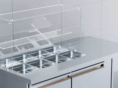 Industrial Stainless Steel Worktop Fridge With Salads 3D model