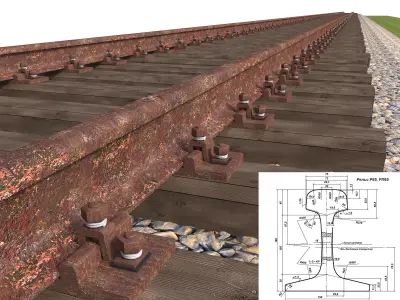 Old railway on wooden sleepers 3D model