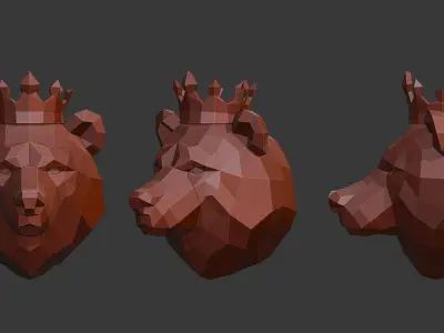 Bear with Crown 3D Print Low-poly 3D model