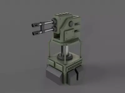 PBR Turret Gun 02 Green Low-poly 3D model