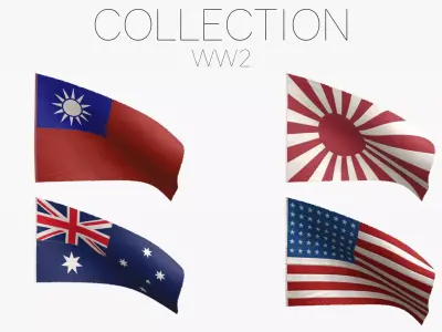 World War II Flags - Pacific and Asia 3D Model Pack purchase