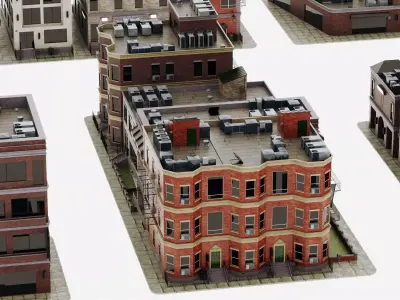 City apartment building package Low-poly 3D model purchase
