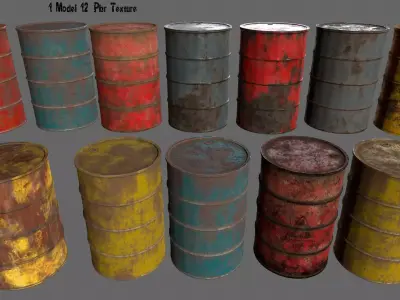 Barrel 1 different colored rusty barrels Low-poly 3D model