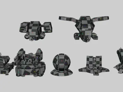 Stylized turret and jet Low-poly 3D model