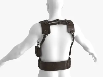 Leather Harness Tactical Shoulder Holster with Knife 2 Colors Low-poly 3D model