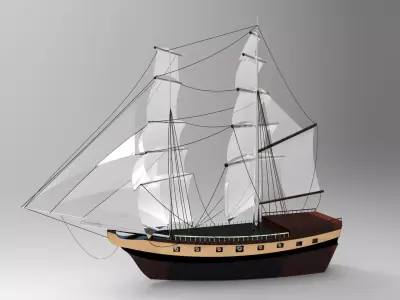 Pirate sailboat Low-poly 3D model