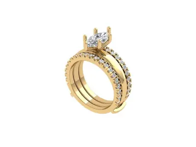 Marquise Ring Bridal Set 3D print model 2