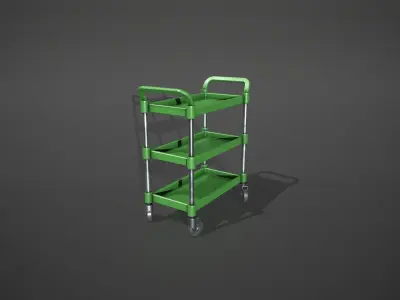 Three Tier Green Service Cart Low-poly 3D model