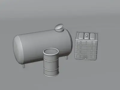 Low poly containers collection three rusty barrels and can Low-poly 3D model