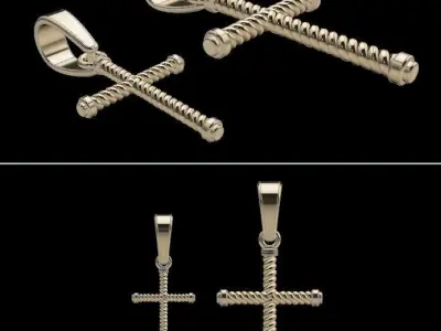Cross Pendant Rope Twist 2 Size 3D print model