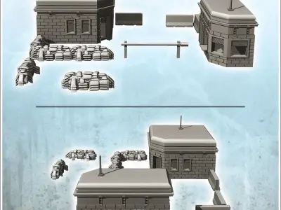 Modern military checkpoint with double bunkers fence and sandbag 3D print model