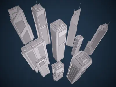Low-Poly Sci-fi Skyscraper Pack Low-poly 3D model