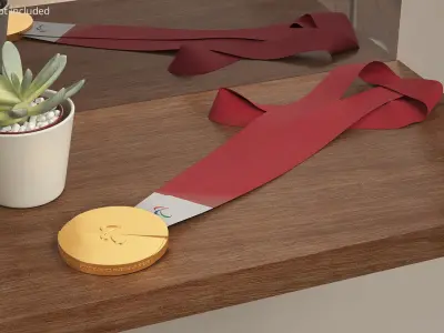 Official Paralympic Winner Gold Medal Red Strap 3D model