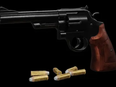 Old Classic Revolver Gun Silver and Black With Bullets 3D model