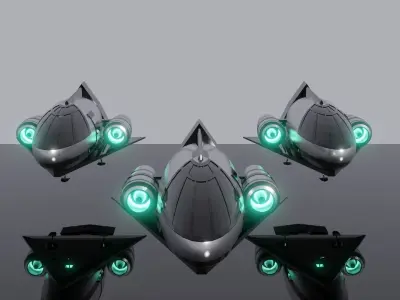 Futuristic Chrome sci-fi Spaceship Low-poly 3D model