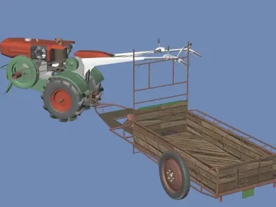 Cultivator and Tractor and Carts 1side update 3D model