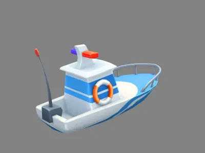 Cartoon coast guard ship Low-poly 3D model