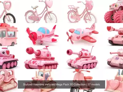 Stylized Valentine Vehicles Mega Pack 3D Collection