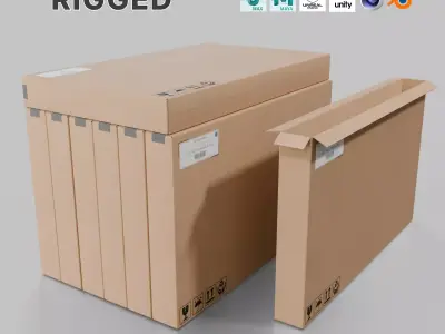 Long Deep Cardboard Box - Rigged and Fully Customizable Low-poly 3D model