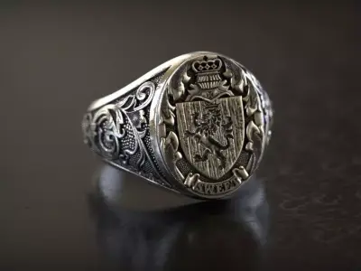  Mens Lion Knight Signet Ring  3D print model