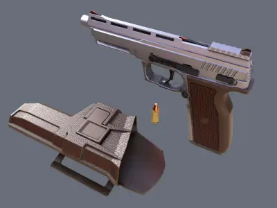 Pistol LR2 Stainless and Holster Unmarked Low-poly 3D model