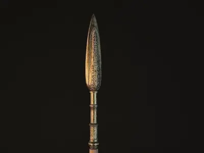 Spear and Shield Ancient weapon lowpoly  Low-poly 3D model