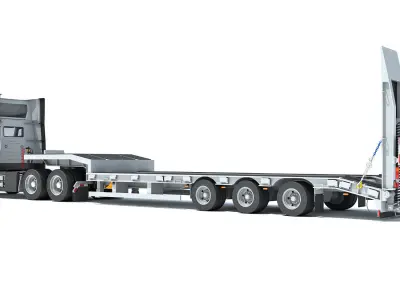 Semi-Truck with Platform Trailer 3D model purchase