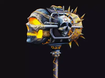 Hammer Mace Maul Bludgeon Mallet Sledgehammer Melee Skull Low-poly 3D model