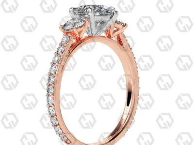 Ring 127 Pear cathedral pave set shank 3 stone ring 3D print model