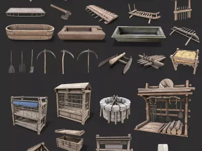 Medieval Farm Tools Collection 3D Model Pack