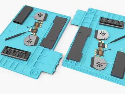 Gaming Laptop Hardware Modules on Silicone Repair Mat 3D model