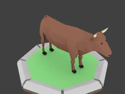 Low Poly Bull cow on platform Low-poly 3D model