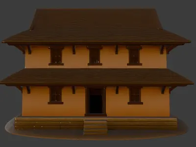 Traditional Asian Two Story Village House PBR Game Ready 3D Model