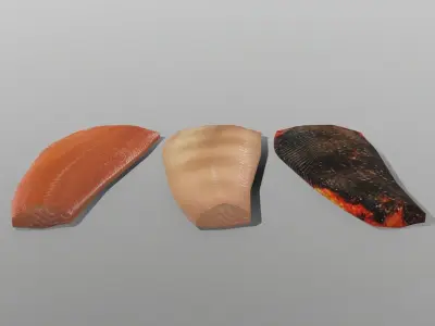 Salmon three pieces of fish Low-poly 3D model