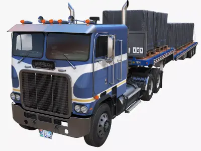 Freightliner Powerliner dropdeck trailer Low-poly 3D model