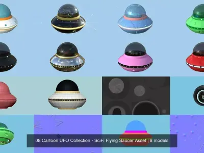 08 Cartoon UFO Collection - SciFi Flying Saucer Asset 3D Model Pack purchase