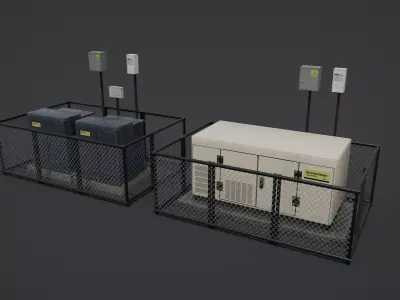 Fenced Electrical Substation and Power Units Low-poly 3D model