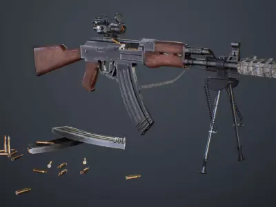 AK-47 Assault Rifle with Scope and Suppressor Low-poly 3D model