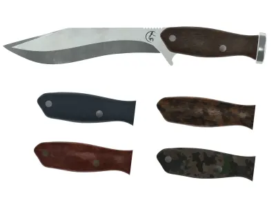 Survival Knife - Model 1 - with 5 Handle Skins Low-poly 3D model