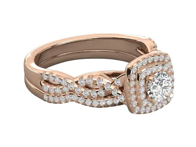 Round Cut Diamond Double Halo Twisted Style Bridal Set Ring  3D print model