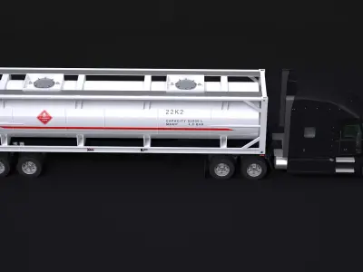 Semitruck and ISO Tank Trailer 3D model