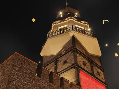 Exterior The Maidens Tower in Istanbul 3D model