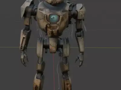 gritty industrial robot with dirty brown metal Low-poly 3D model