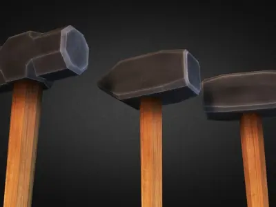 Sledgehammers three hammers on wooden stick Low-poly 3D model