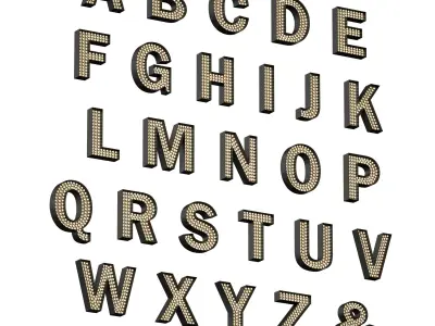 Illuminated volumetric letters with light bulbs Latin alphabet 3D model