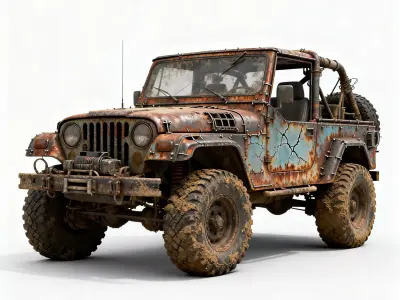 Damaged Post Apocalyptic Off Road Jeep 3D Model V07 Low-poly 3D model