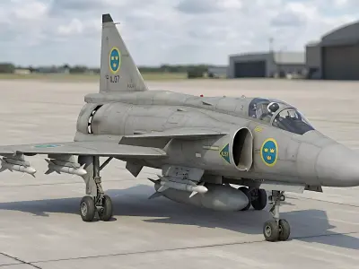 Saab AJ 37 Viggen Fighter Jet  Swedish Military Aircraft STL  3D print model